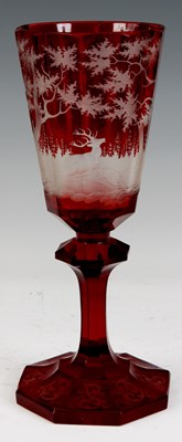 Lot 4 - A 19TH CENTURY BOHEMIAN RUBY STAINED ETCHED...