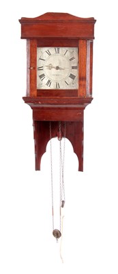 Lot 599 - A 19TH CENTURY MAHOGANY HOODED WALL CLOCK with...