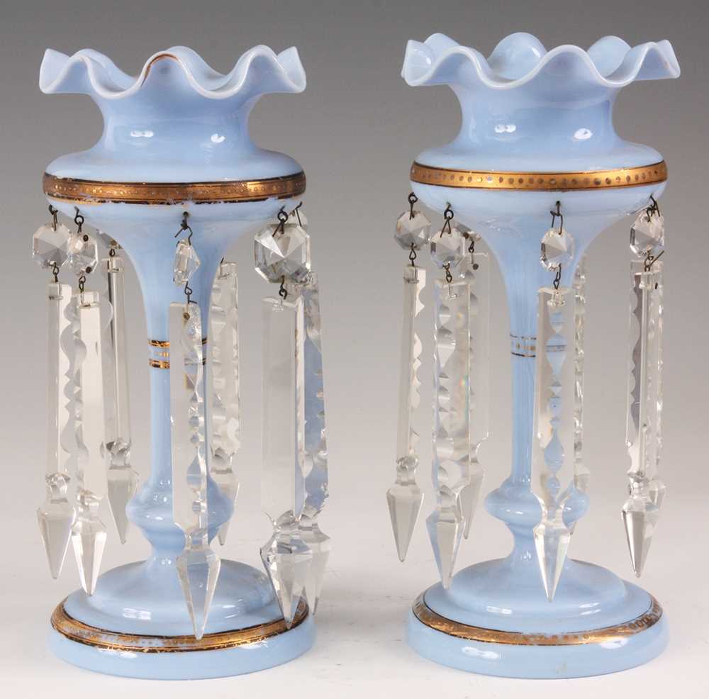 Lot 8 - A PAIR OF LATE 19TH CENTURY PALE BLUE OPAQUE...