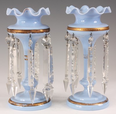 Lot 8 - A PAIR OF LATE 19TH CENTURY PALE BLUE OPAQUE...