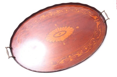 Lot 647 - A 19TH CENTURY INLAID MAHOGANY OVAL TRAY with...