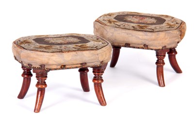 Lot 664 - A PAIR OF REGENCY MAHOGANY FOOT STOOLS with...