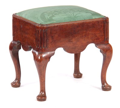 Lot 710 - A GEORGE I WALNUT STOOL with shaped side rails,...