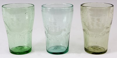 Lot 15 - THREE 19TH CENTURY PALE GREEN SODA GLASS...