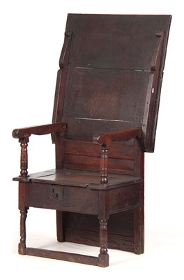 Lot 727 - A 17TH CENTURY JOINED OAK MONKS CHAIR with...