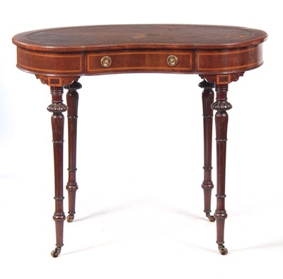 Lot 781 - AN EDWARDIAN KIDNEY SHAPED INLAID MAHOGANY...