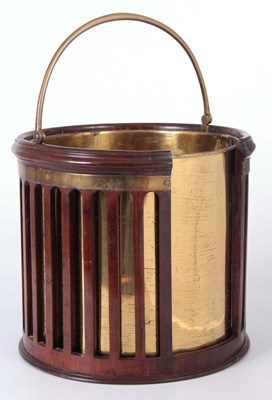 Lot 650 - A GEORGE III SLATTED MAHOGANY PLATE BUCKET...