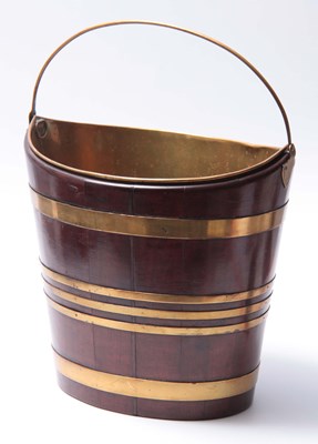 Lot 652 - A GEORGE III BRASS BOUND MAHOGANY OYSTER PAIL...