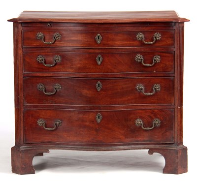 Lot 655 - A GOOD GEORGE III MAHOGANY SERPENTINE CHEST OF...