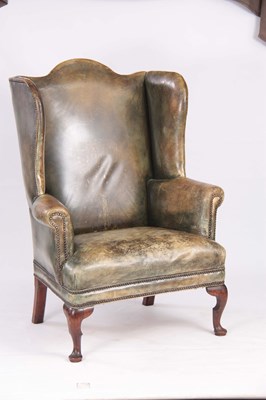 Lot 672 - A RARE OVERSIZED QUEEN ANNE WALNUT WING-BACKED...