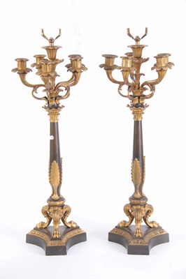 Lot 321 - A PAIR OF 19th CENTURY PATINATED BRONZE AND...