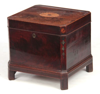 Lot 774 - A GEORGE III FLAMED MAHOGANY INLAID WINE...