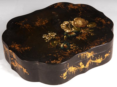 Lot 628 - A 19th Century English Black Lacquer GAMES BOX...