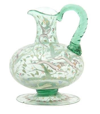 Lot 11 - A 19TH CENTURY GERMAN GREEN GLASS WATER JUG...