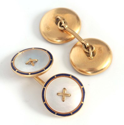 Lot 154 - A PAIR OF 18CT GOLD CUFFLINKS with mother of...