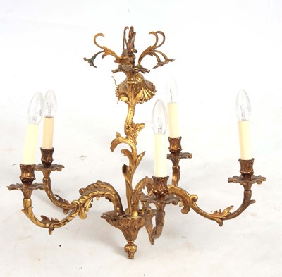 Lot 346 - A 20TH CENTURY GILT BRASS FIVE BRANCH HANGING...