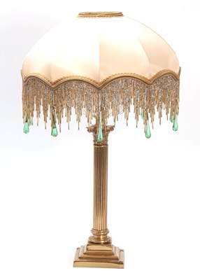 Lot 396 - A LACQUERED BRASS CORINTHIAN COLUMN TABLE LAMP...