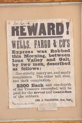 Lot 334 - A WELLS, FARGO & CO'S HEIST REWARD POSTER...