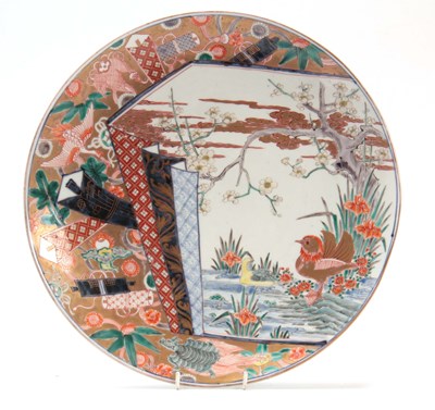 Lot 90 - AN IMARI LARGE SHALLOW DISH decorated a lake...