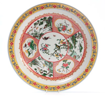 Lot 93 - A COLOURFUL CHINESE LARGE SHALLOW DISH with...
