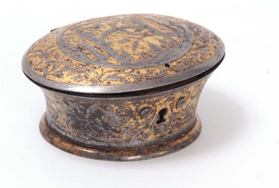 Lot 118 - AN EARLY CHINESE OVAL SILVERED AND GILT METAL...