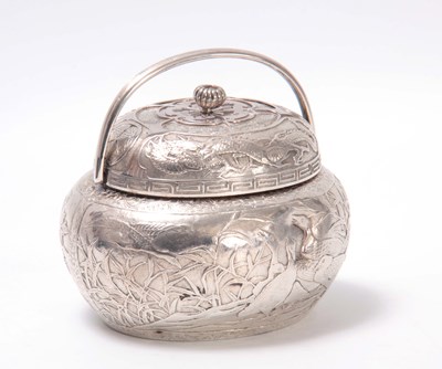 Lot 108 - A JAPANESE SILVER OVOID SHAPED LIDDED BOWL...