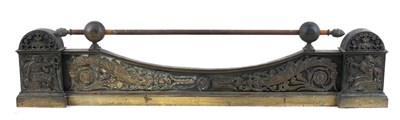 Lot 478 - AN UNUSUAL REGENCY BRASS ADJUSTABLE HEARTH...