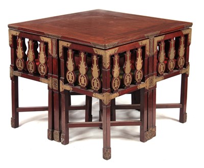 Lot 141 - A 19TH CHINESE HARDWOOD DINING ROOM TABLE AND...