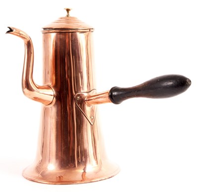 Lot 473 - AN EARLY VICTORIAN LARGE COPPER COFFEE POT of...