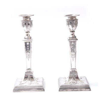 Lot 199 - A PAIR OF VICTORIAN LARGE SQUARE BASE SILVER...