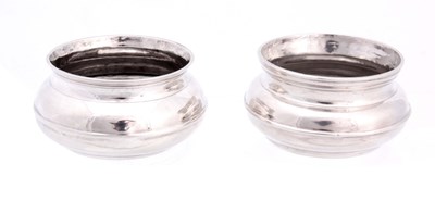 Lot 205 - A GOOD PAIR OF QUEEN ANNE CIRCULAR SILVER SALT...