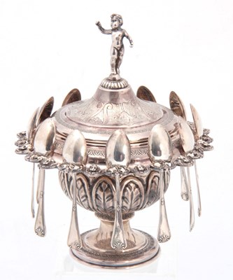 Lot 209 - A RUSSIAN SILVER CAVIAR TUREEN with 12 fitted...