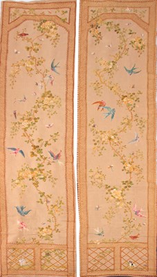 Lot 245 - A PAIR OF REGENCY EMBROIDERED SILK WALL PANELS...