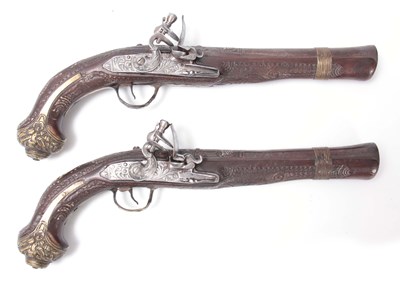 Lot 240 - A PAIR OF 19th CENTURY EASTERN FLINTLOCK...