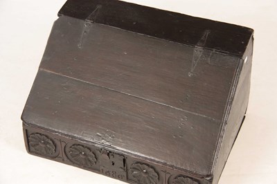 Lot 1002 - A LATE 17TH CENTURY OAK DESK BOX with angled...