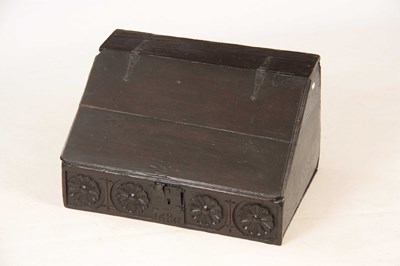 Lot 1002 - A LATE 17TH CENTURY OAK DESK BOX with angled...