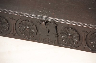Lot 1002 - A LATE 17TH CENTURY OAK DESK BOX with angled...