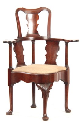 Lot 1019 - A GOOD GEORGE II MAHOGANY CORNER CHAIR with...