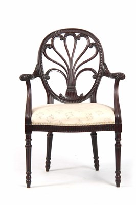 Lot 1040 - A 19TH CENTURY HEPPLEWHITE STYLE OPEN ARMCHAIR...