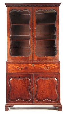 Lot 1049 - A GEORGE II MAHOGANY SECRETAIRE BOOKCASE IN...