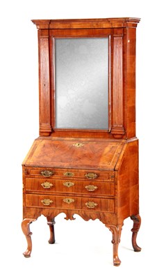 Lot 1069 - AN UNUSUAL QUEEN ANNE FIGURED WALNUT BUREAU...