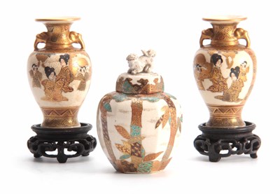 Lot 117 - A PAIR OF SATSUMA GILT AND CREAM GROUND TWO...