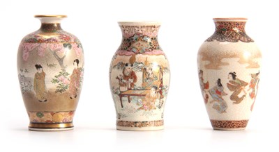 Lot 122 - A GROUP OF THREE SMALL SATSUMA CABINET VASES...