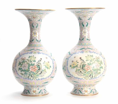 Lot 138 - A LARGE PAIR OF CHINESE BULBOUS CLOISONNE...