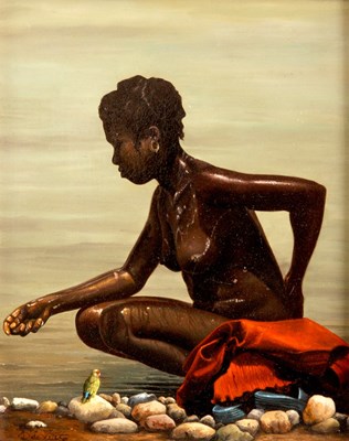 Lot 366 - DOLE VRIES?? 
 OIL ON PANEL
 A nude negro...