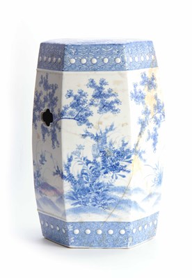 Lot 159 - A CHINESE BLUE AND WHITE HEXOGANOL GARDEN SEAT...