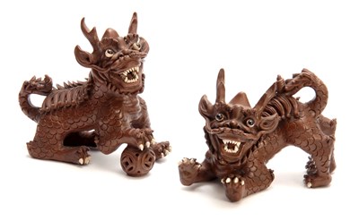 Lot 162 - A PAIR OF CHINESE TERRACOTTA DOGS OF FO with...