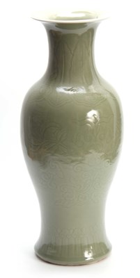 Lot 176 - A CHINESE CELEDON BULBOUS VASE with floral...