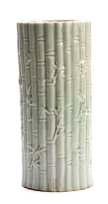 Lot 180 - A CHINESE CYLINDRICAL CELEDON VASE decorated...