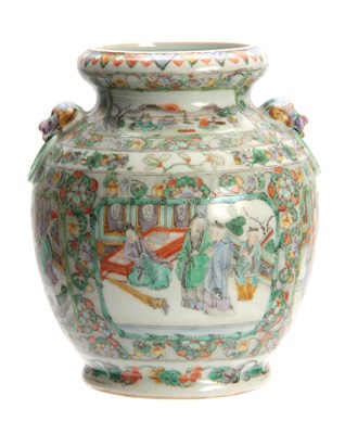 Lot 188 - A CHINESE FAMILLE VERT VASE with raised masks...